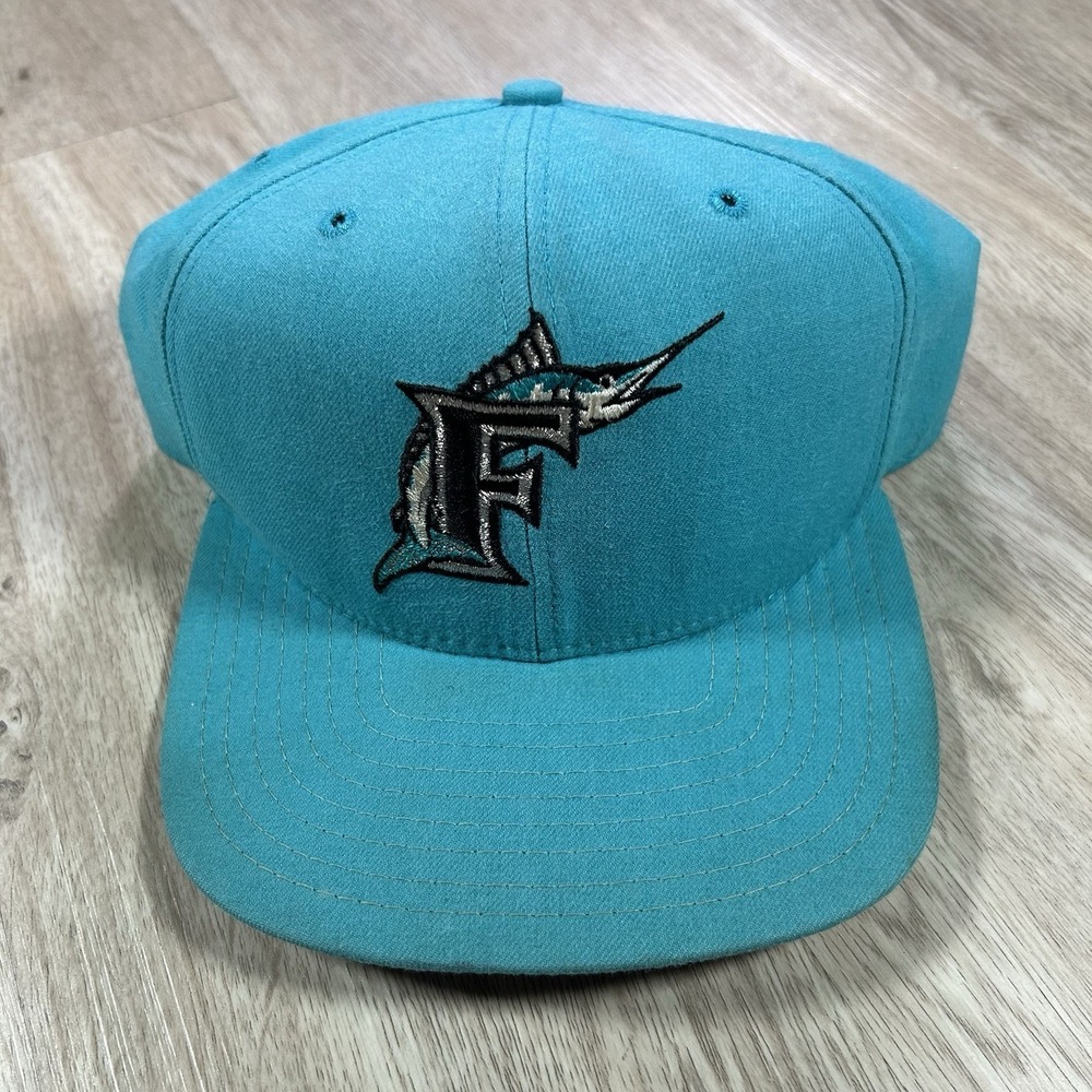 VTG New Era Florida Marlins Snapback Hat MLB Baseball Green Wool Cap USA